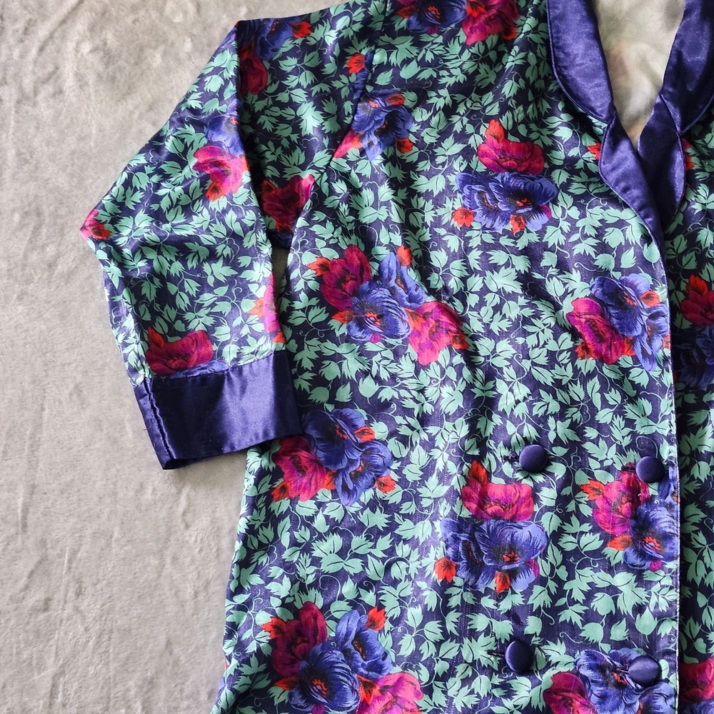 Vintage 1980s Women's Kathryn Pajamas Kimono Size M Floral Purple - Picture 4 of 15